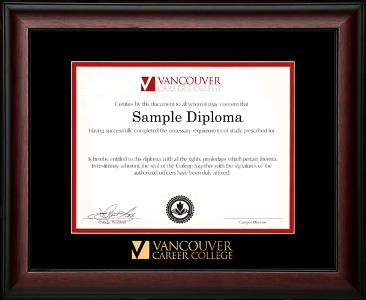 Satin mahogany wooden diploma frame with double matting and gold embossed logo